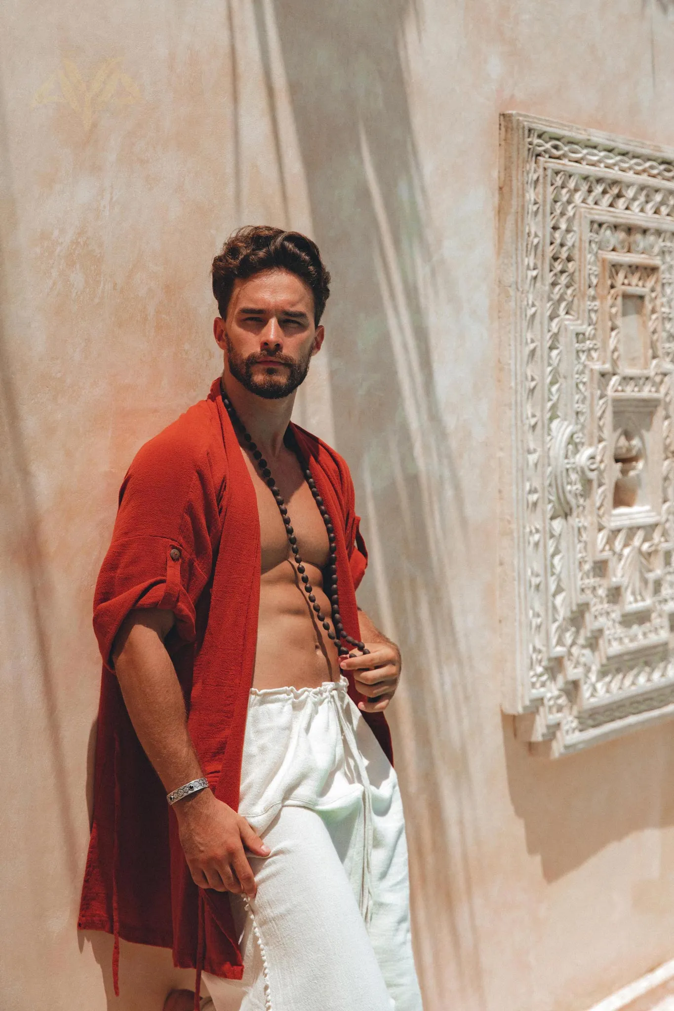 Red Tribal Kimono Robe for Men