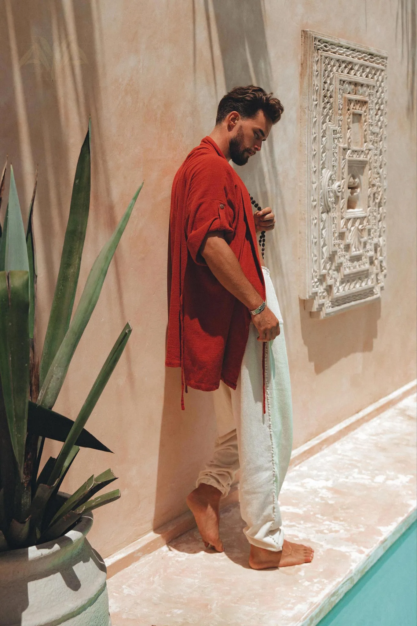 Red Tribal Kimono Robe for Men