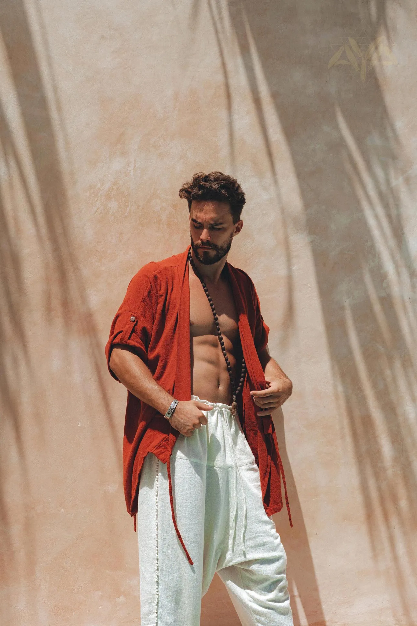 Red Tribal Kimono Robe for Men
