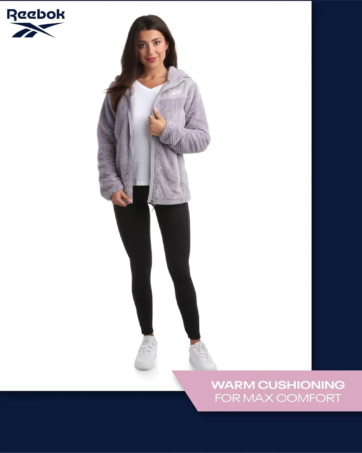 Reebok Women's Fleece Zip Up Jacket - Warm Snow Fleece Winter Jacket with Hood - Insulated Winter Jackets for Women (S-XL)