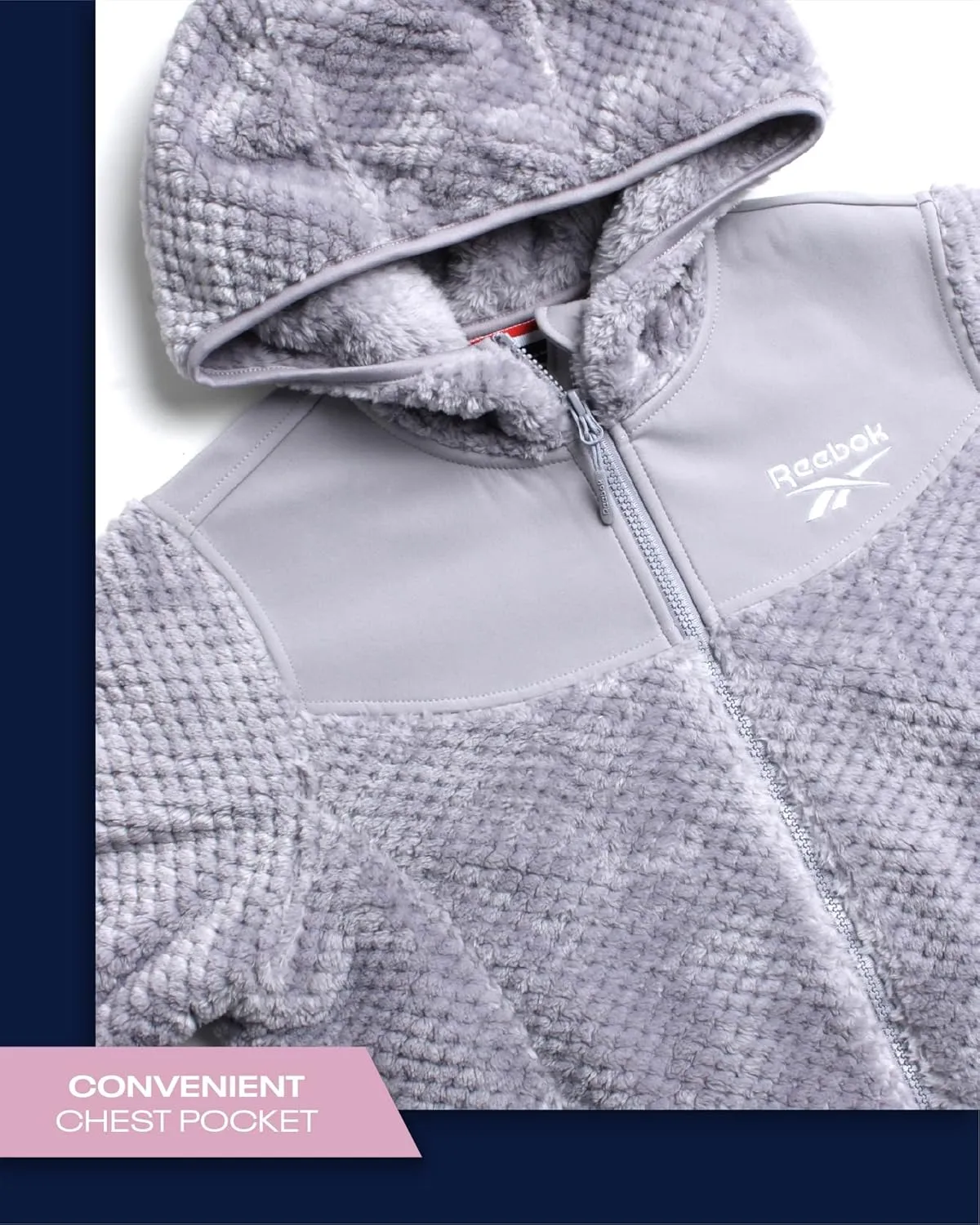 Reebok Women's Fleece Zip Up Jacket - Warm Snow Fleece Winter Jacket with Hood - Insulated Winter Jackets for Women (S-XL)