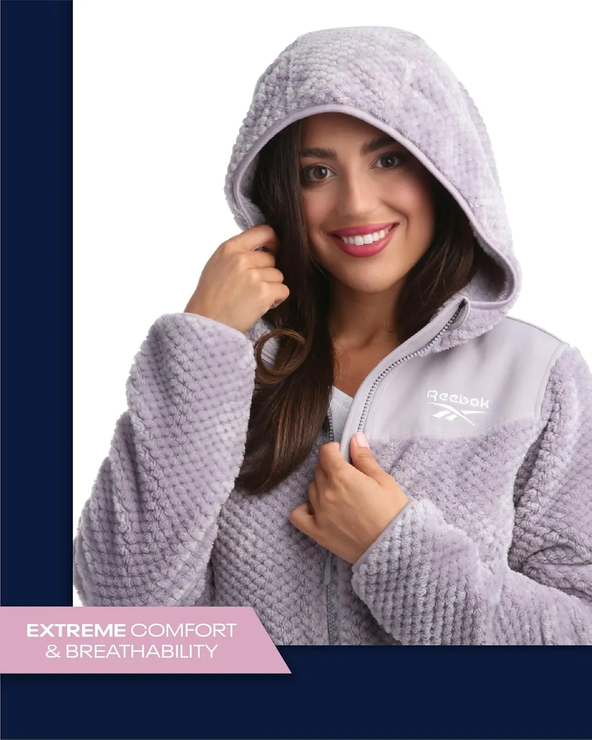Reebok Women's Fleece Zip Up Jacket - Warm Snow Fleece Winter Jacket with Hood - Insulated Winter Jackets for Women (S-XL)
