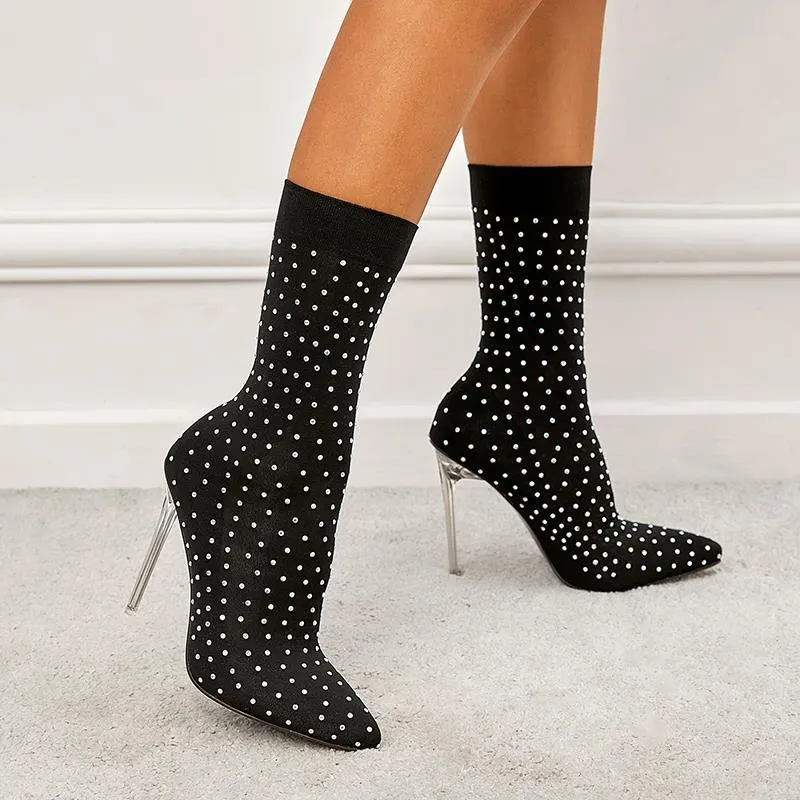 Rhinestone Studded Stovepipe Stocking High Heels