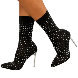 Rhinestone Studded Stovepipe Stocking High Heels