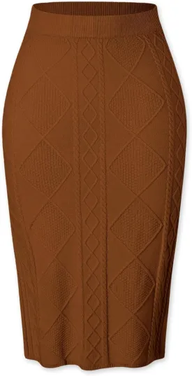 SANGTREE Women's Elastic High Waist Skirt Knit Stretchy Bodycon Midi Sweater Skirt