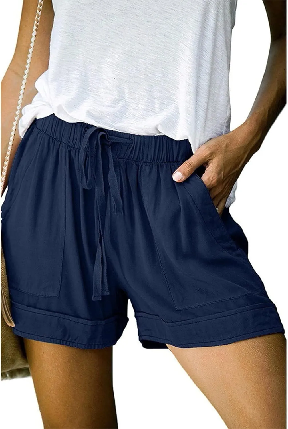 SHAOBGE Plus Size Linen Pants for Women Splice Comfy Waist Pants Shorts Loose Elastic Pocketed Trendy Pants for