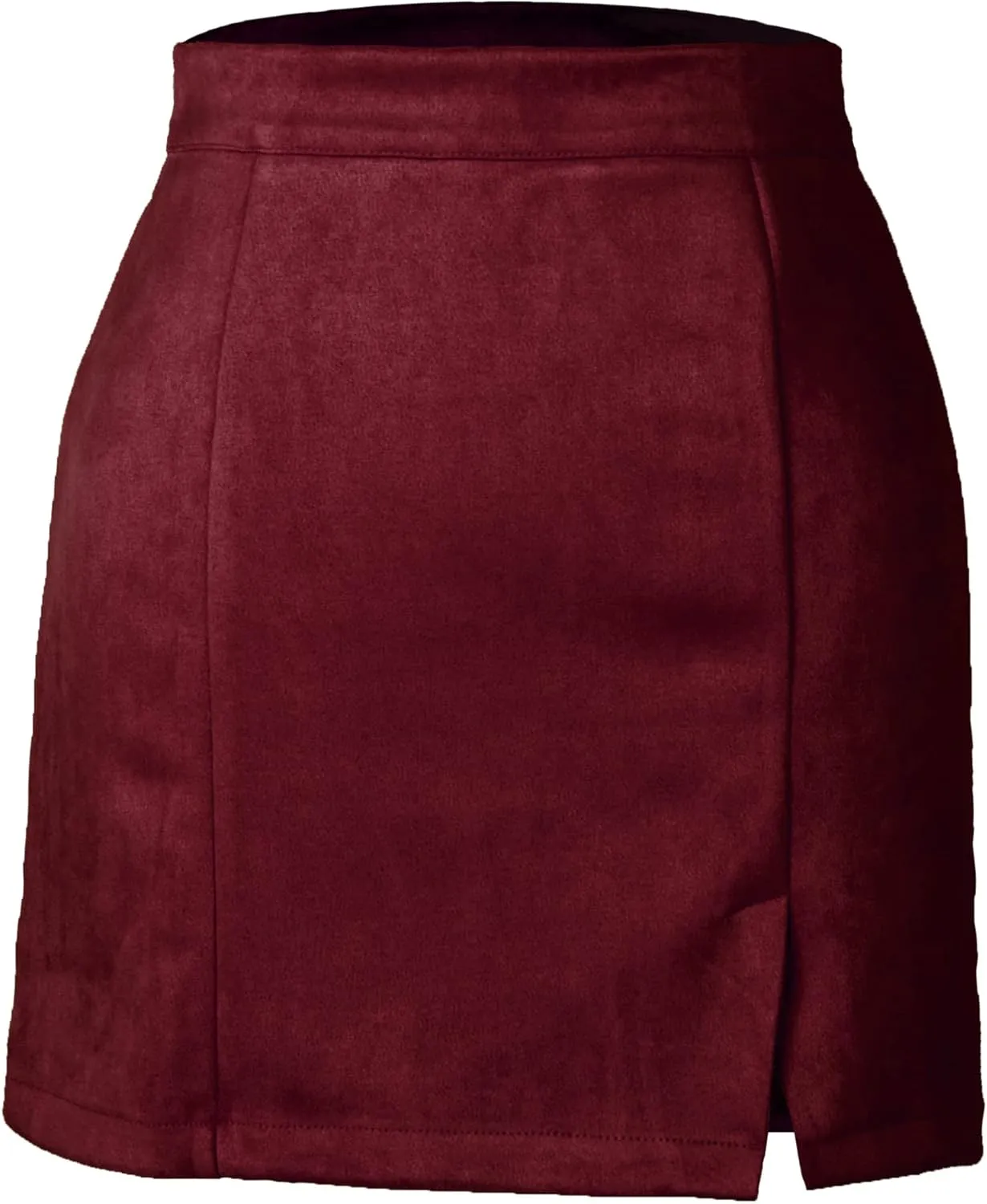 Sheface Women's Faux Suede Wrap Hip Short Skirt High Waist Zipper Side Split A-Line Mini Bodycon Skirt