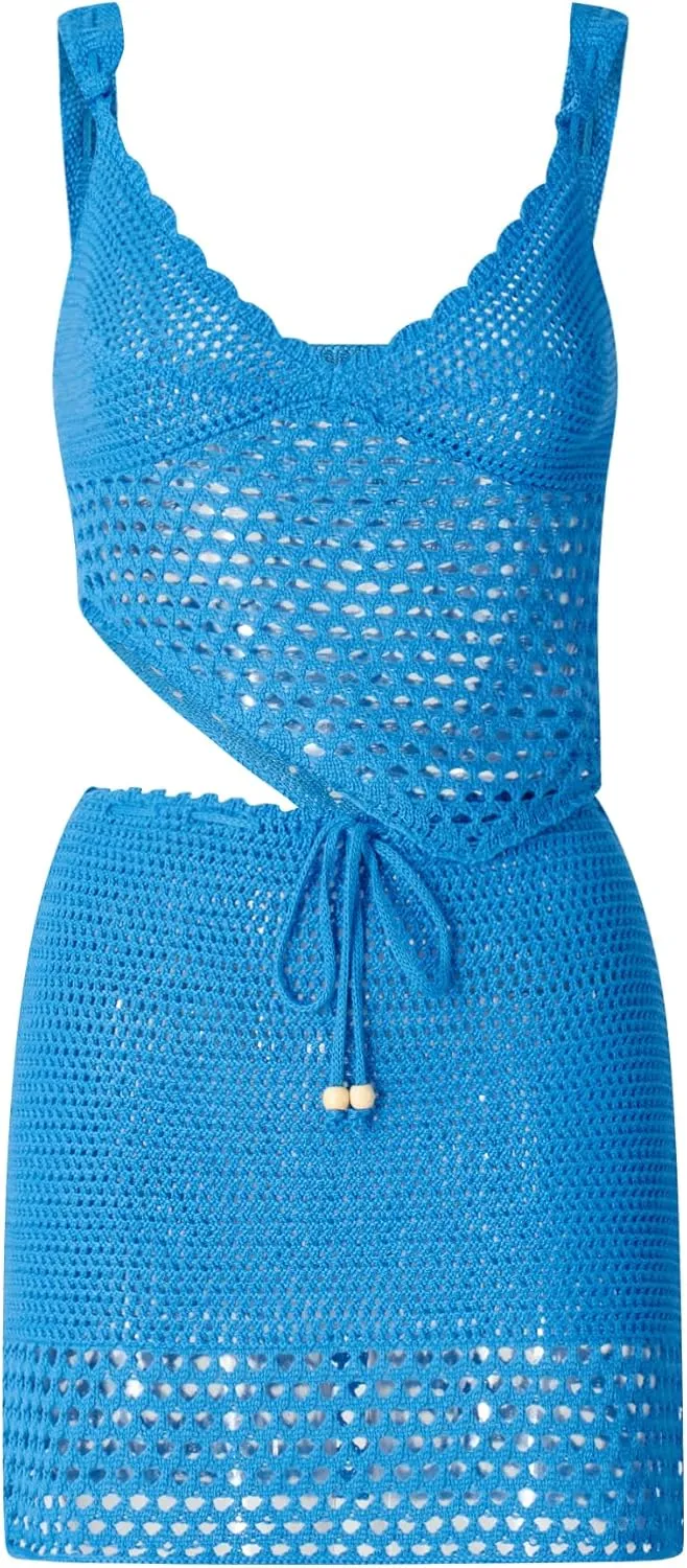 Sunloudy Women 2Pcs Crochet Knit Skirt Set Tube Crop Top   High Waist Bodycon Skirt Cover Up Beachwear