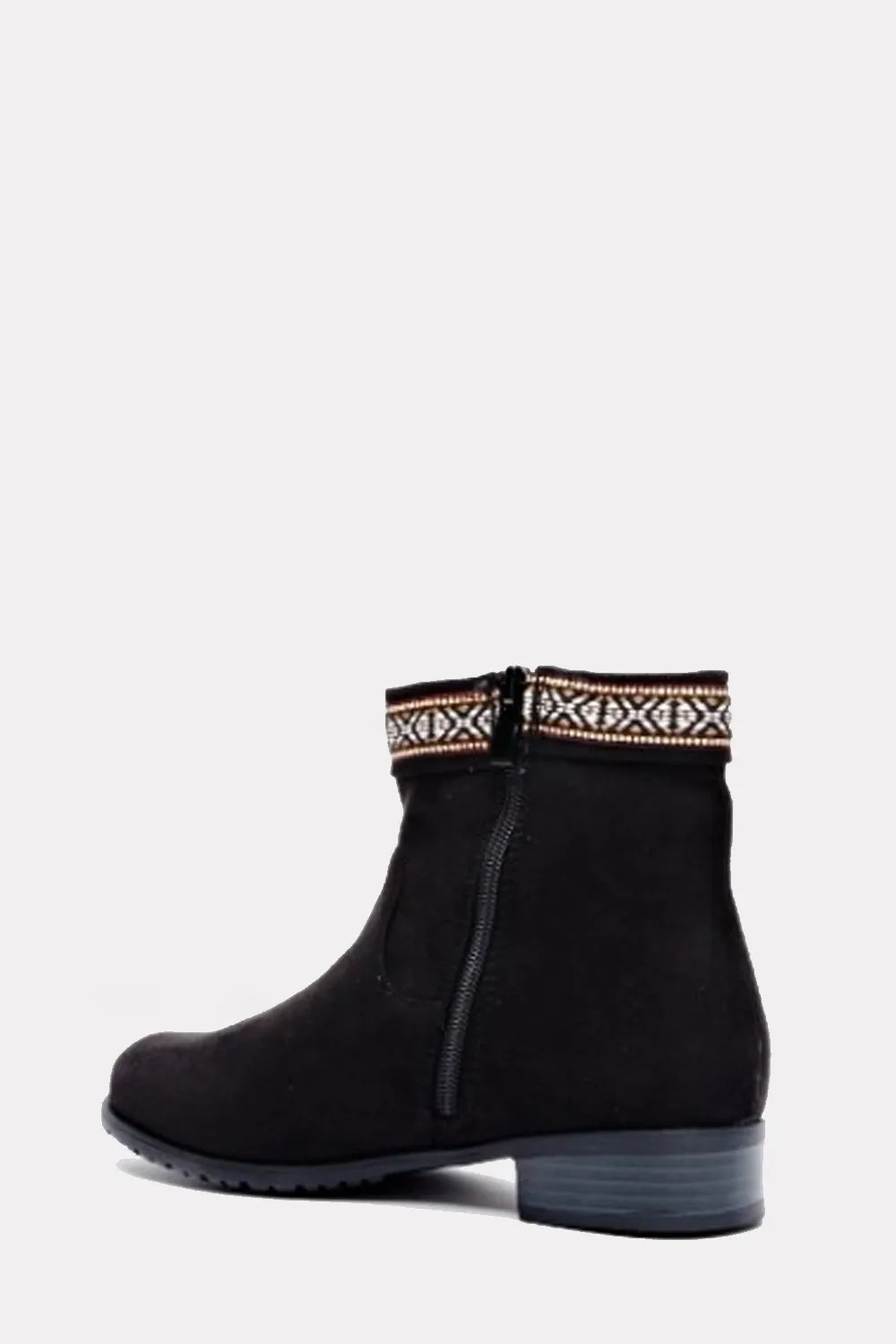 Tokyo Black Suede Aztec Fringe Ankle Boots