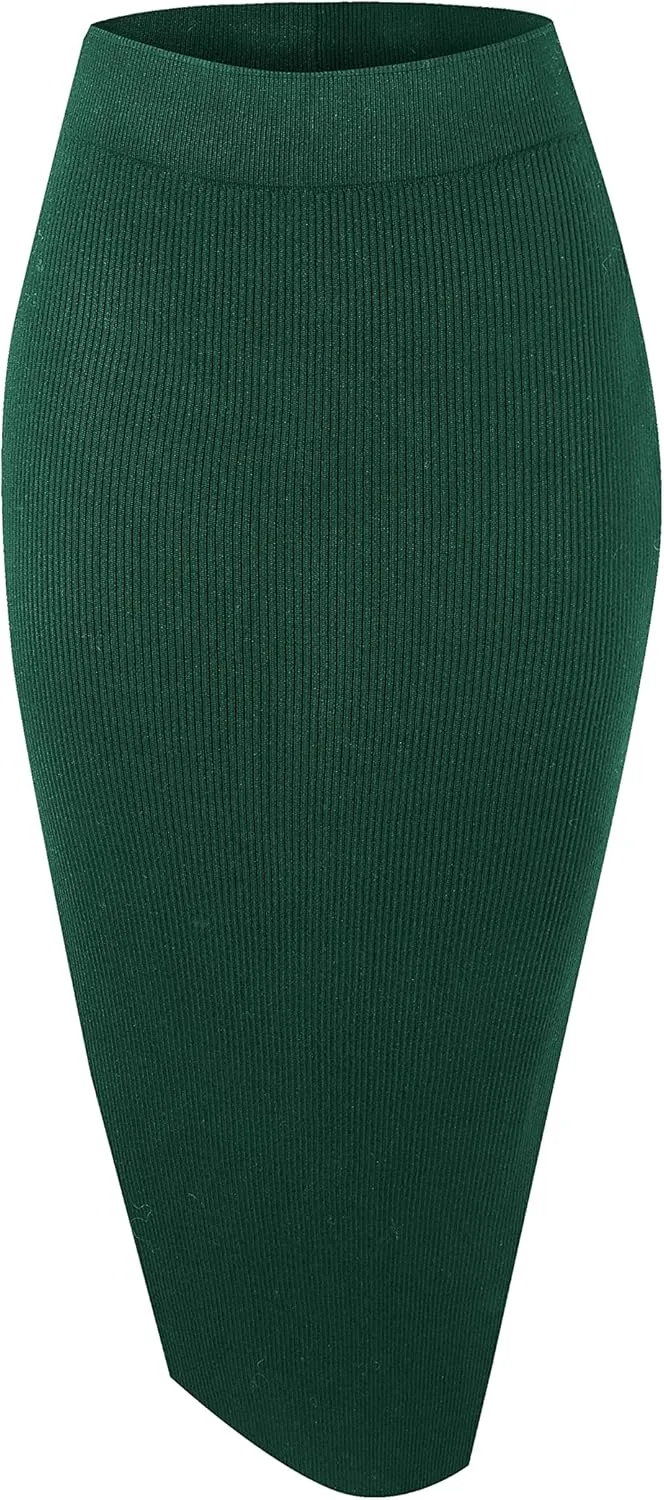 Urban CoCo Women's Elastic Waist Knitted Split Tube Pencil Midi Skirt