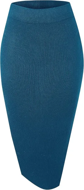 Urban CoCo Women's Elastic Waist Knitted Split Tube Pencil Midi Skirt