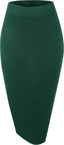 Urban CoCo Women's Elastic Waist Knitted Split Tube Pencil Midi Skirt