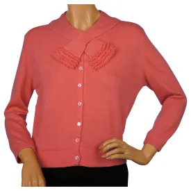 Vintage 1960s Ballantyne Scottish Cashmere Sweater Salmon Pink Cardigan Size M