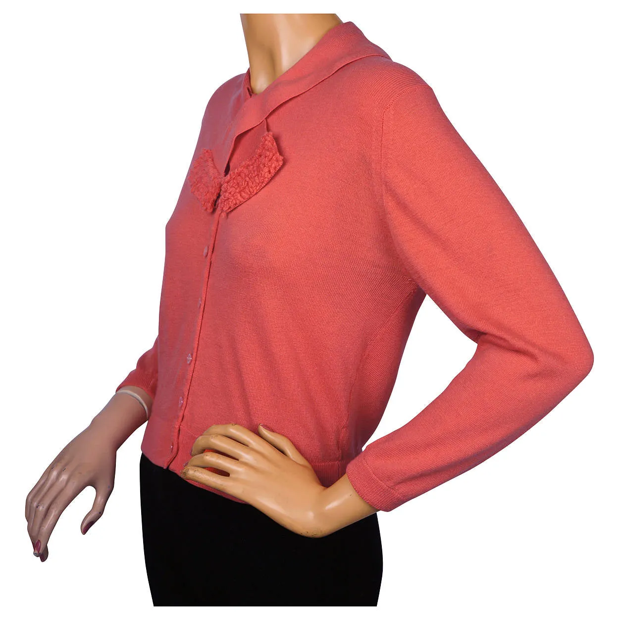 Vintage 1960s Ballantyne Scottish Cashmere Sweater Salmon Pink Cardigan Size M