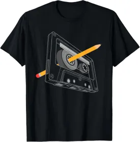 Vintage Rewind Funny 80s 90s Cassette Pencil Gift Men Women T-Shirt
