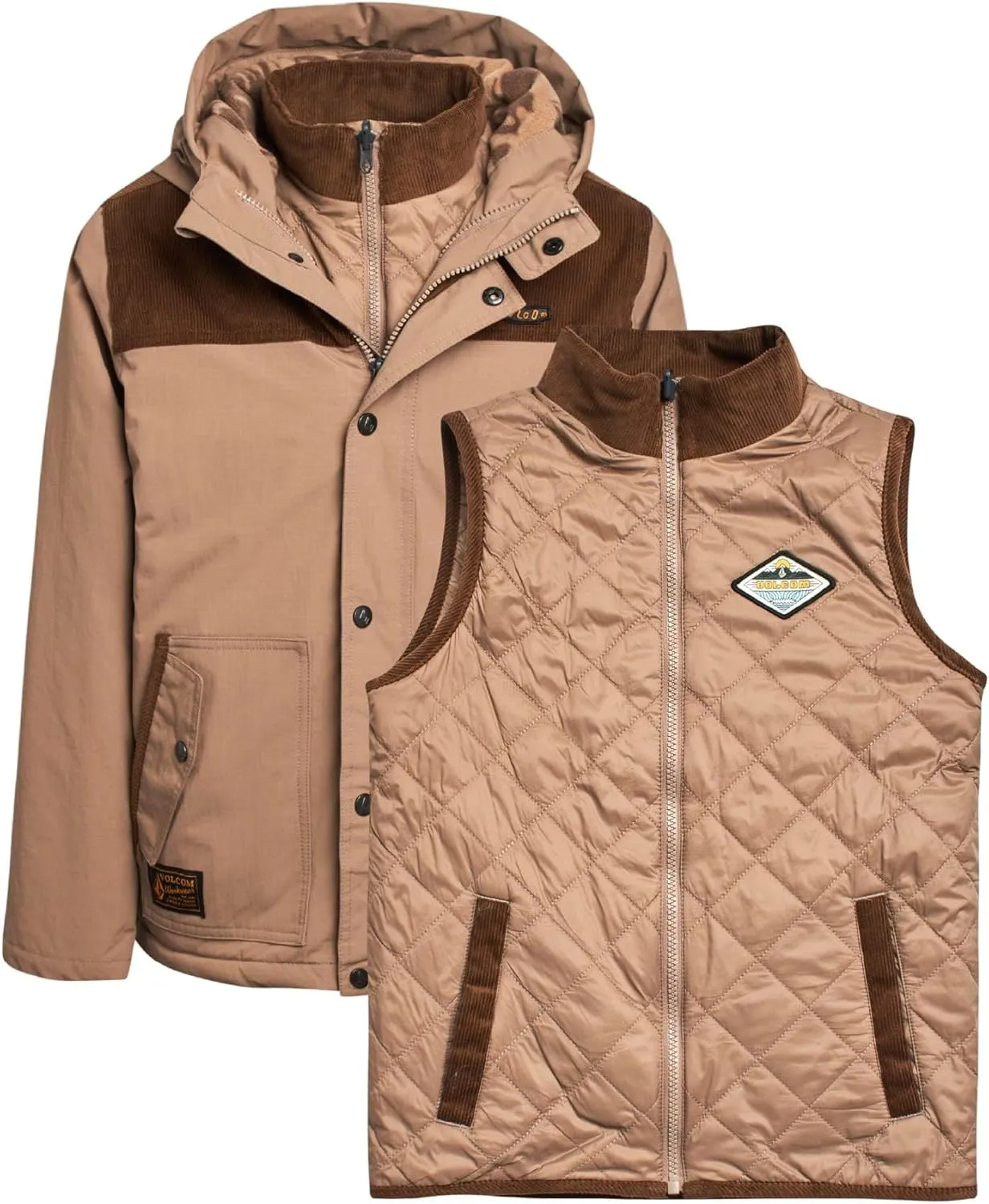Volcom Boys' 3-in-1 Parka System - 2 Piece Waterproof Heavyweight Jacket and Vest - Insulated Winter Jackets for Boys (8-20)