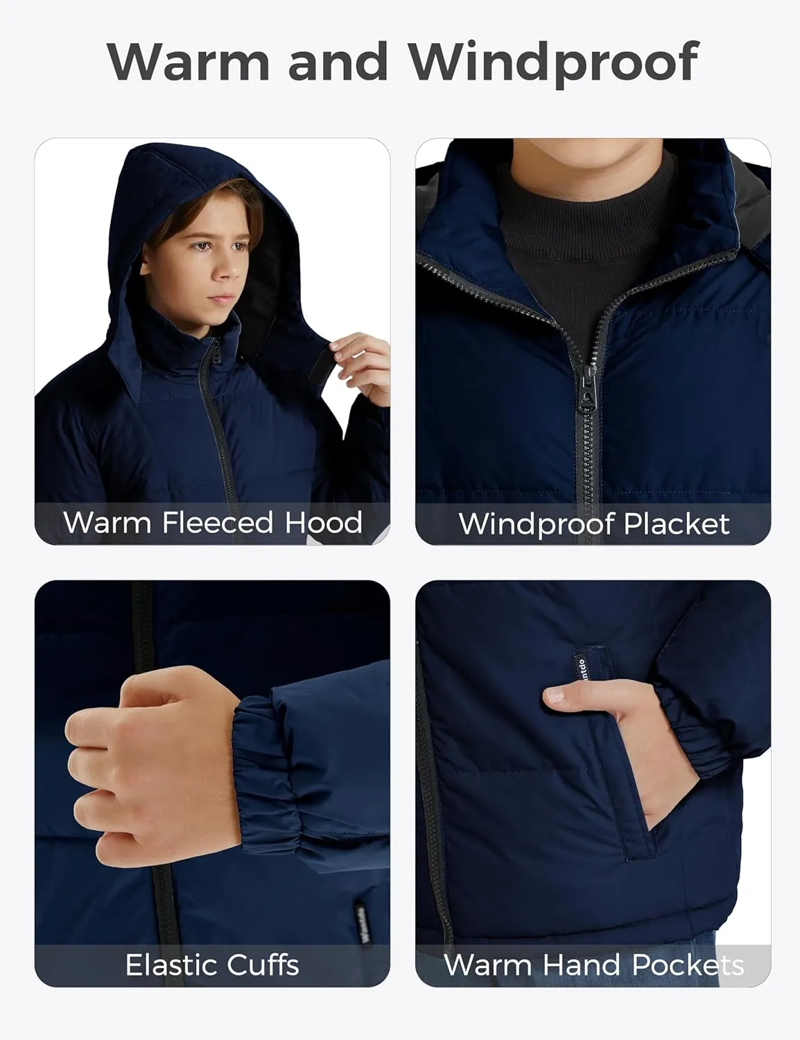 wantdo Boy's Winter Coat Warm Puffer Jacket Waterproof Parka with Hood
