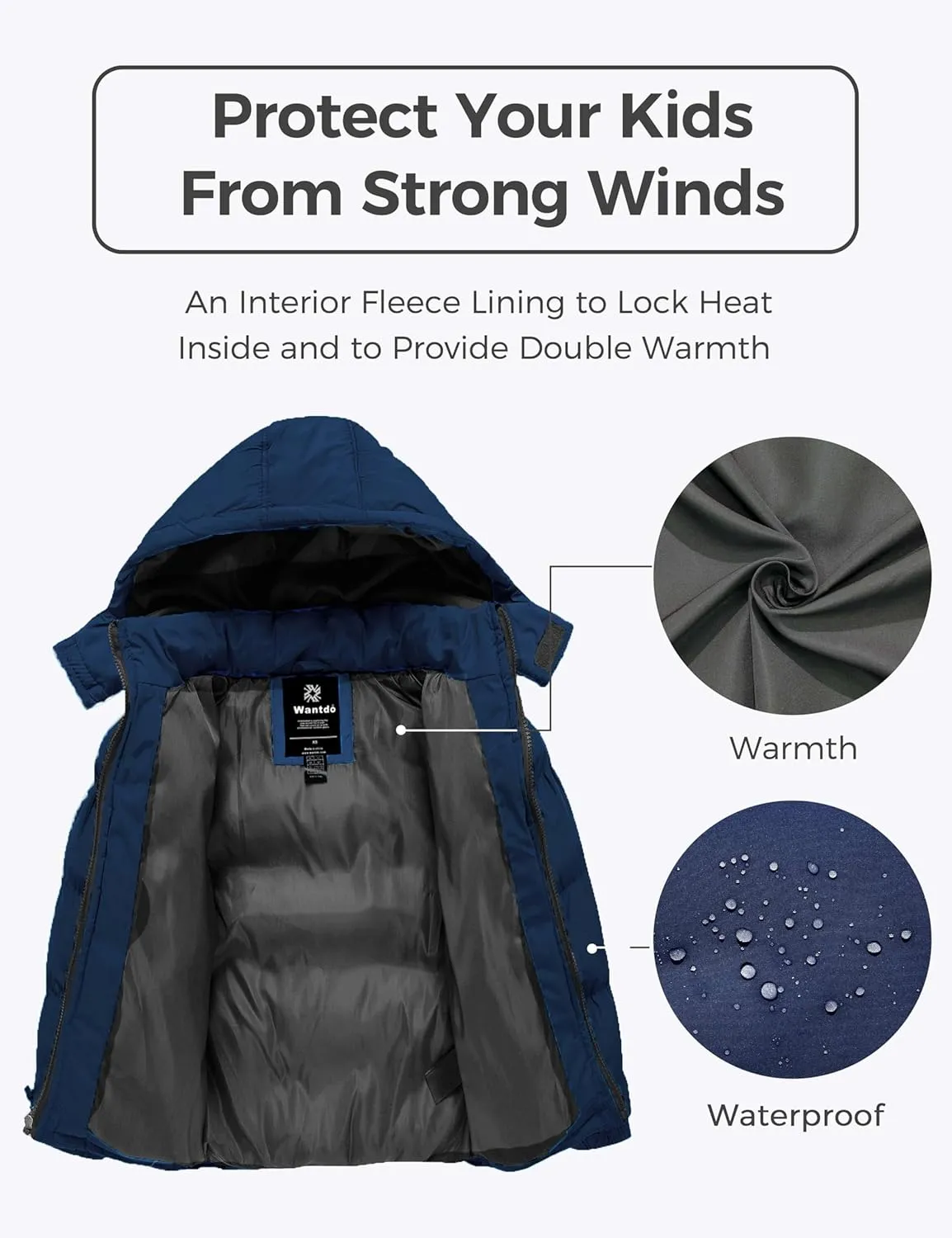 wantdo Boy's Winter Coat Warm Puffer Jacket Waterproof Parka with Hood
