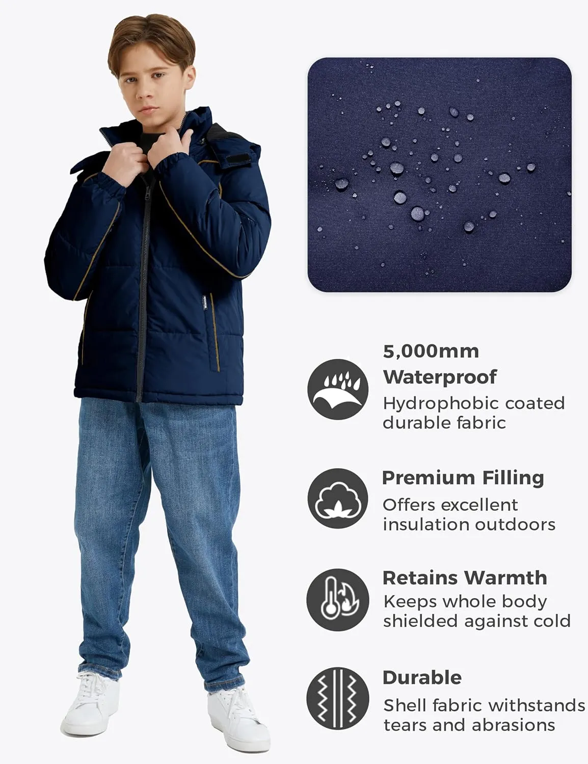 wantdo Boy's Winter Coat Warm Puffer Jacket Waterproof Parka with Hood