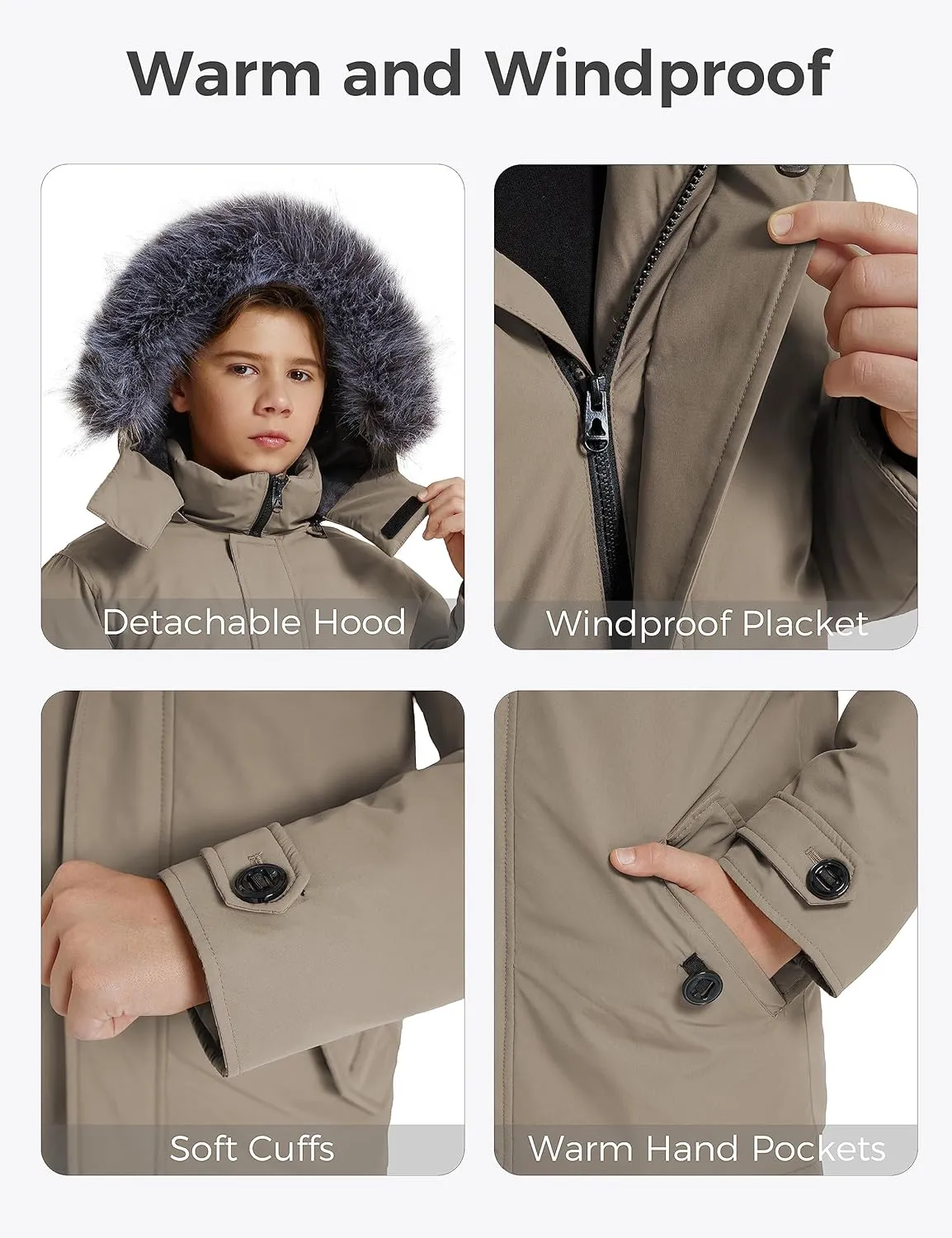 wantdo Boys' Winter Coat Waterproof Puffer Jacket Fleece Parka Hooded
