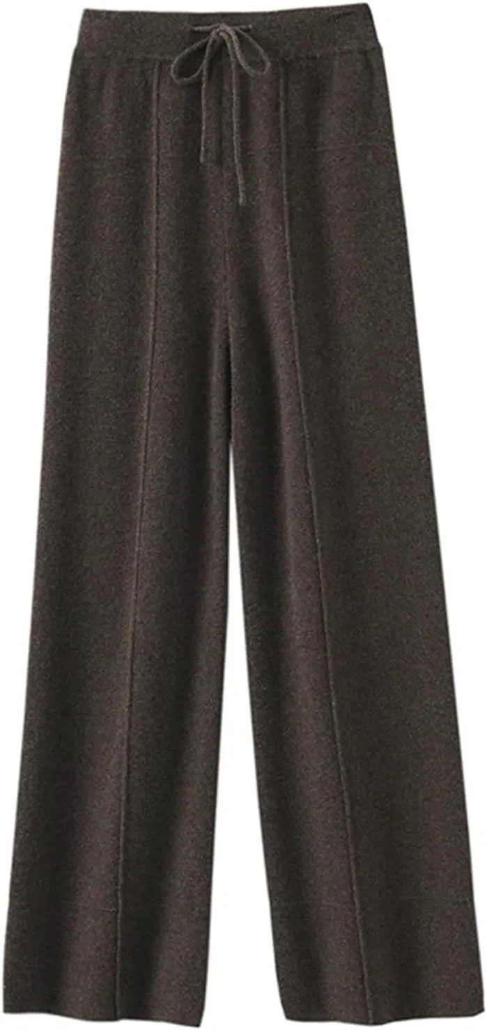 Women Cashmere Pants Basic Casual Wide Leg Pants Merino Wool Knitwear Soft Trousers