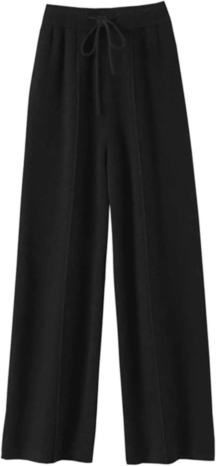 Women Cashmere Pants Basic Casual Wide Leg Pants Merino Wool Knitwear Soft Trousers