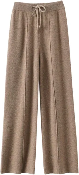 Women Cashmere Pants Basic Casual Wide Leg Pants Merino Wool Knitwear Soft Trousers