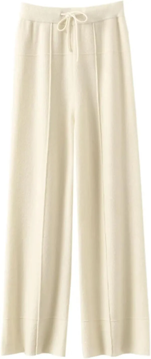 Women Cashmere Pants Basic Casual Wide Leg Pants Merino Wool Knitwear Soft Trousers