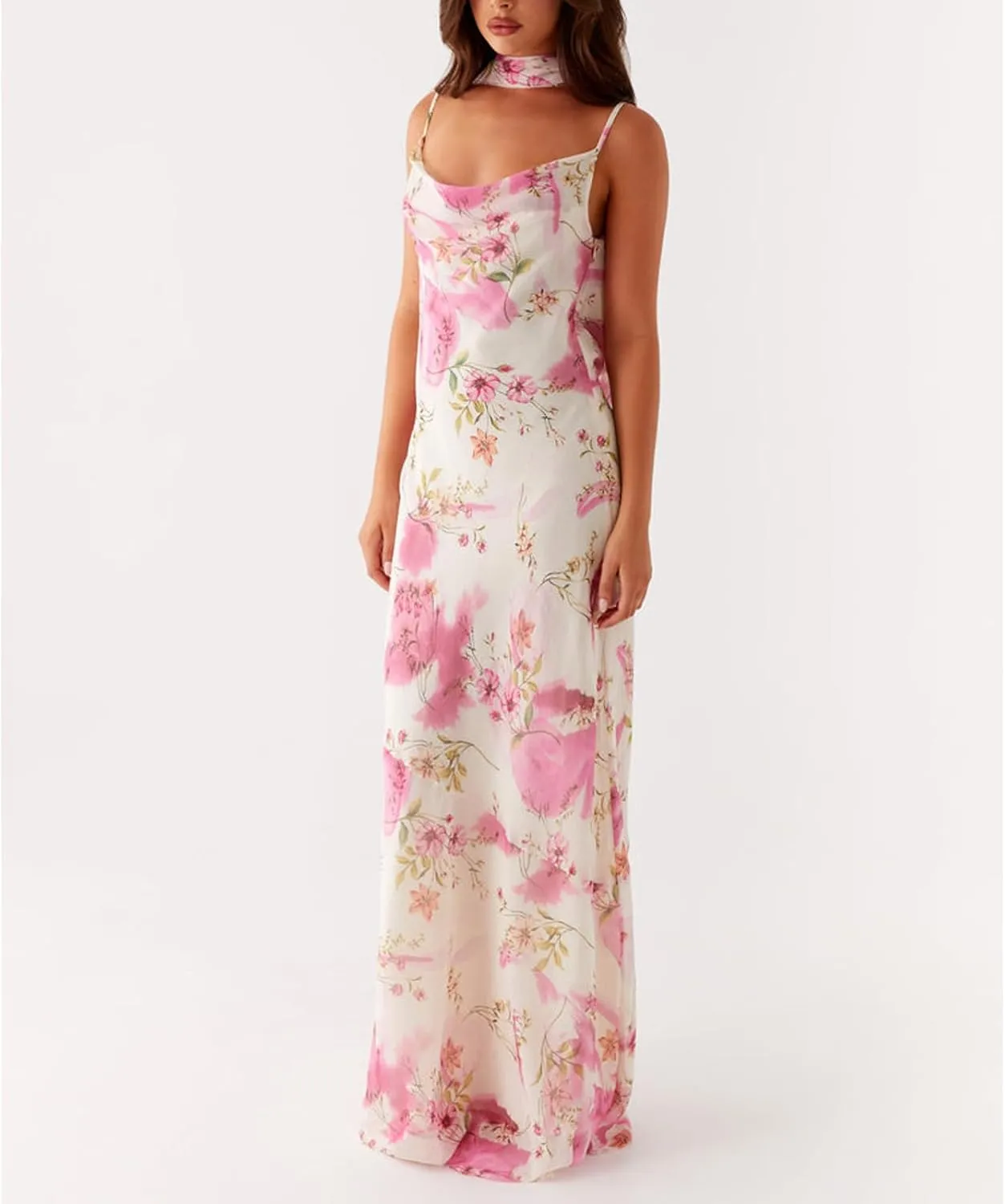 Women Floral Tube Strapless Maxi Bodycon Dress with Scarf Y2k 2025 Summer Backless Mesh Long Club Party Dresses