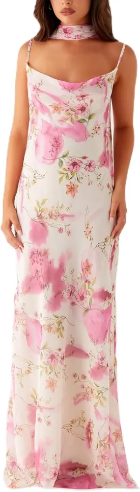 Women Floral Tube Strapless Maxi Bodycon Dress with Scarf Y2k 2025 Summer Backless Mesh Long Club Party Dresses