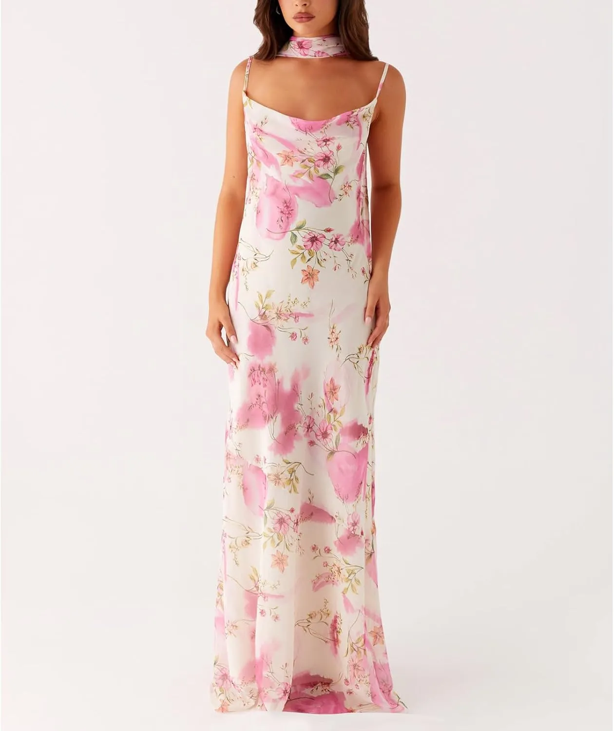 Women Floral Tube Strapless Maxi Bodycon Dress with Scarf Y2k 2025 Summer Backless Mesh Long Club Party Dresses
