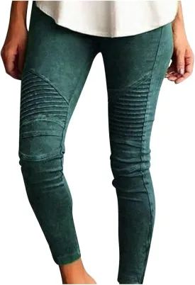 Women Skinny Tapered Pants Stretchy Cargo Style Crop Pants Motorcycle Biker Style Texture Vintage Slim Fit Pants