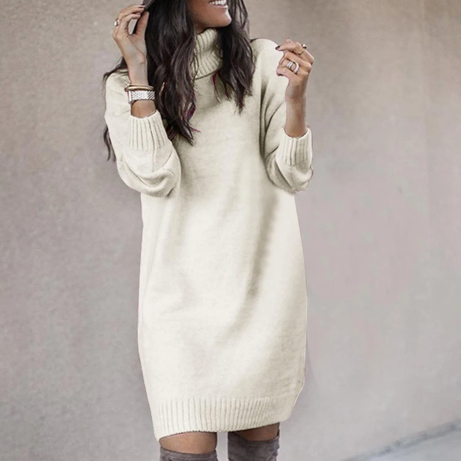 Women Sweater Short Dress Long Sleeve Turtleneck Oversized Fall Winter Dress Soft Chunky Knit Pullover Sweaters
