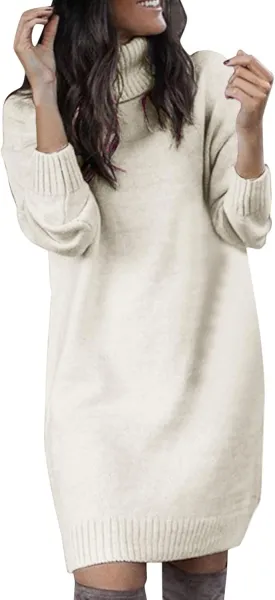 Women Sweater Short Dress Long Sleeve Turtleneck Oversized Fall Winter Dress Soft Chunky Knit Pullover Sweaters