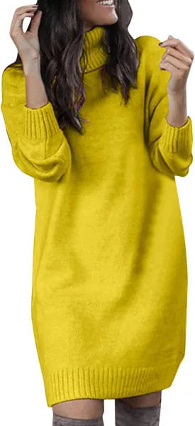 Women Sweater Short Dress Long Sleeve Turtleneck Oversized Fall Winter Dress Soft Chunky Knit Pullover Sweaters