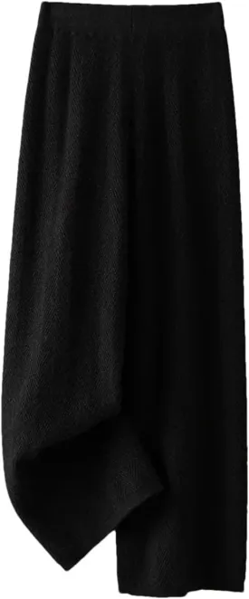 Women Wool Herringbone Pattern Knit Loose Pants Thick Straight Pants Soft Fine Wool Long Trousers
