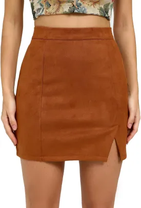 Women's Basic High Waist Faux Suede Side Split Bodycon Mini Pencil Skirt