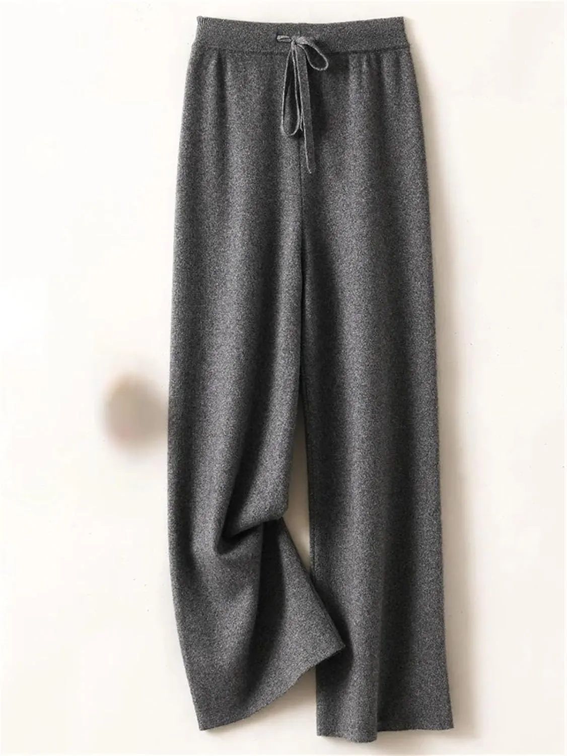 Women's Cashmere Wide Leg Pants Basic Soft Casual Sashes Trousers Merino Wool Knitwear Popular Pants