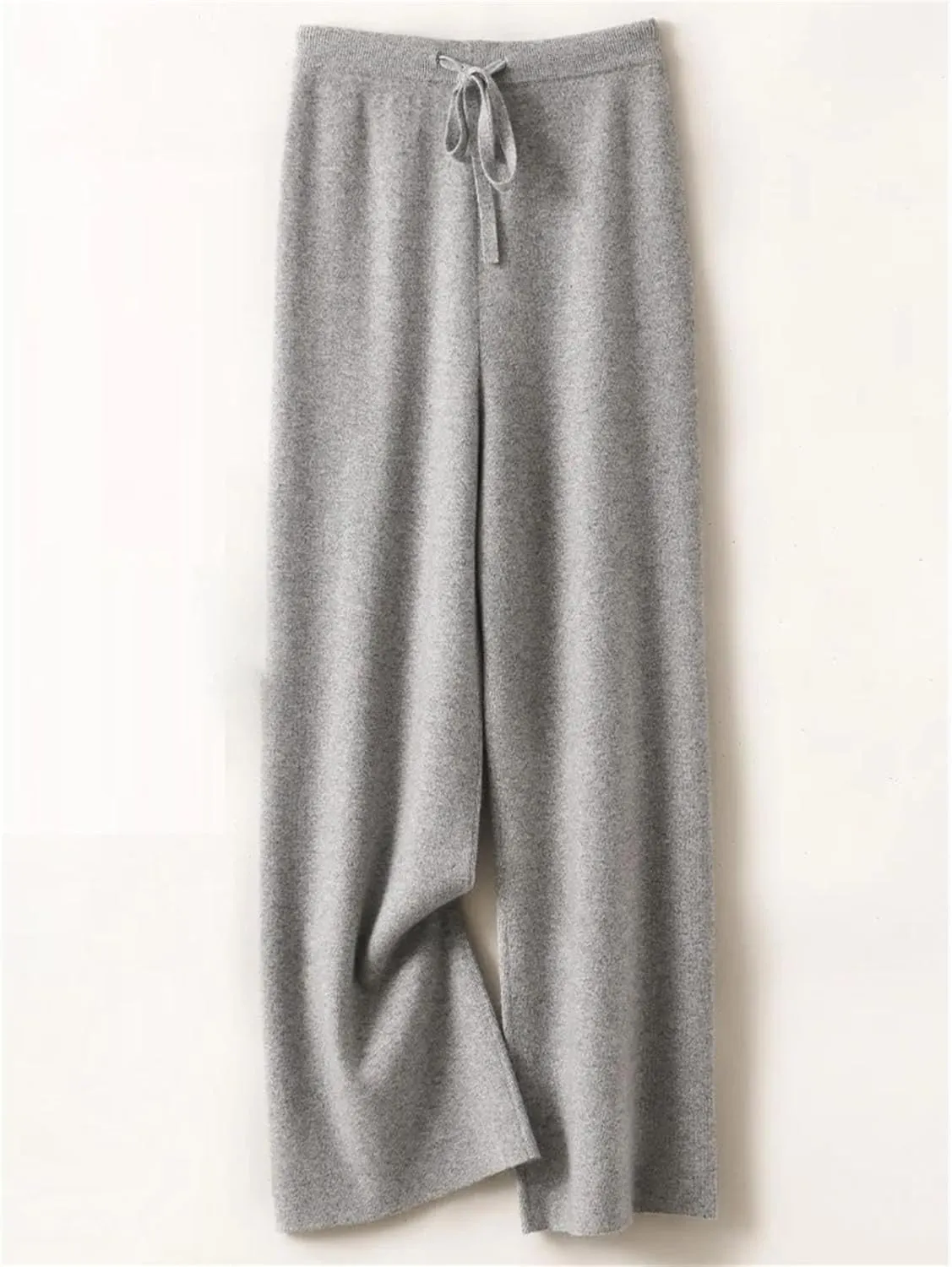 Women's Cashmere Wide Leg Pants Basic Soft Casual Sashes Trousers Merino Wool Knitwear Popular Pants