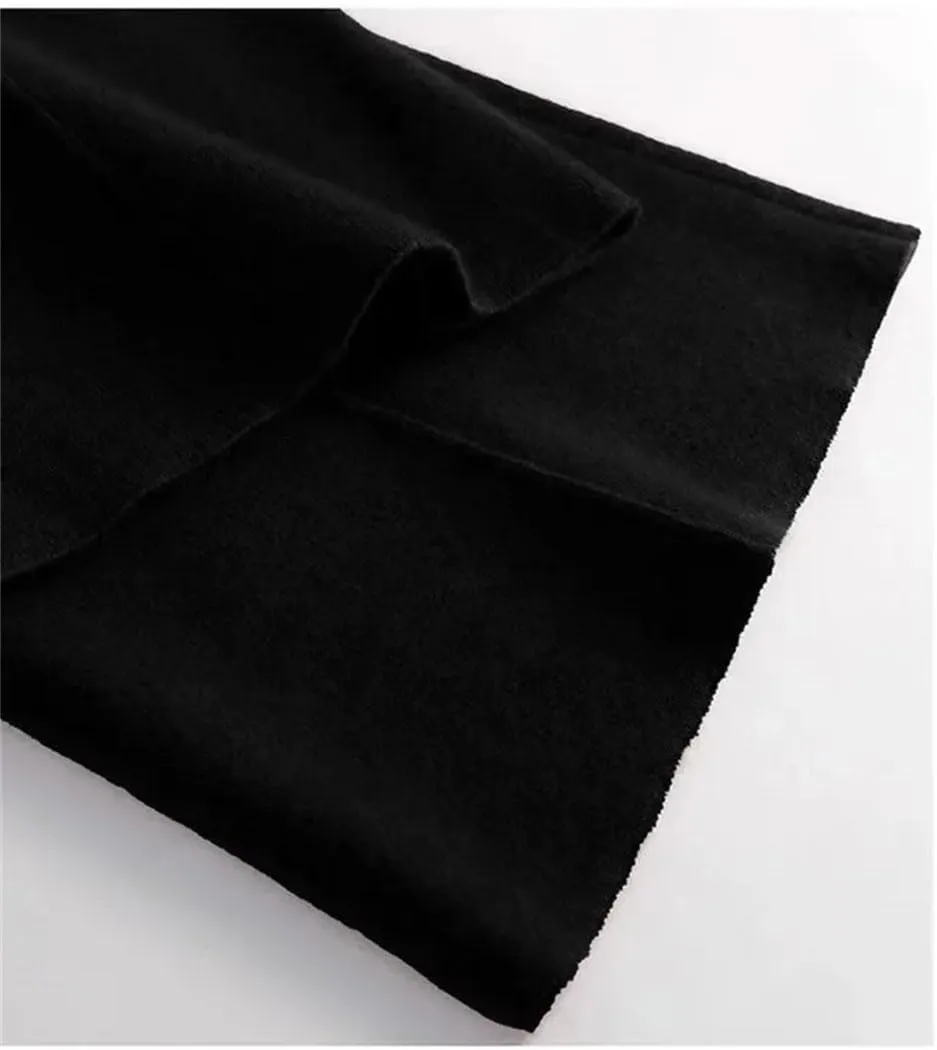 Women's High Waist Drapey Slimming Floor Length Straight Casual Trousers Knitted Wide Leg Pants