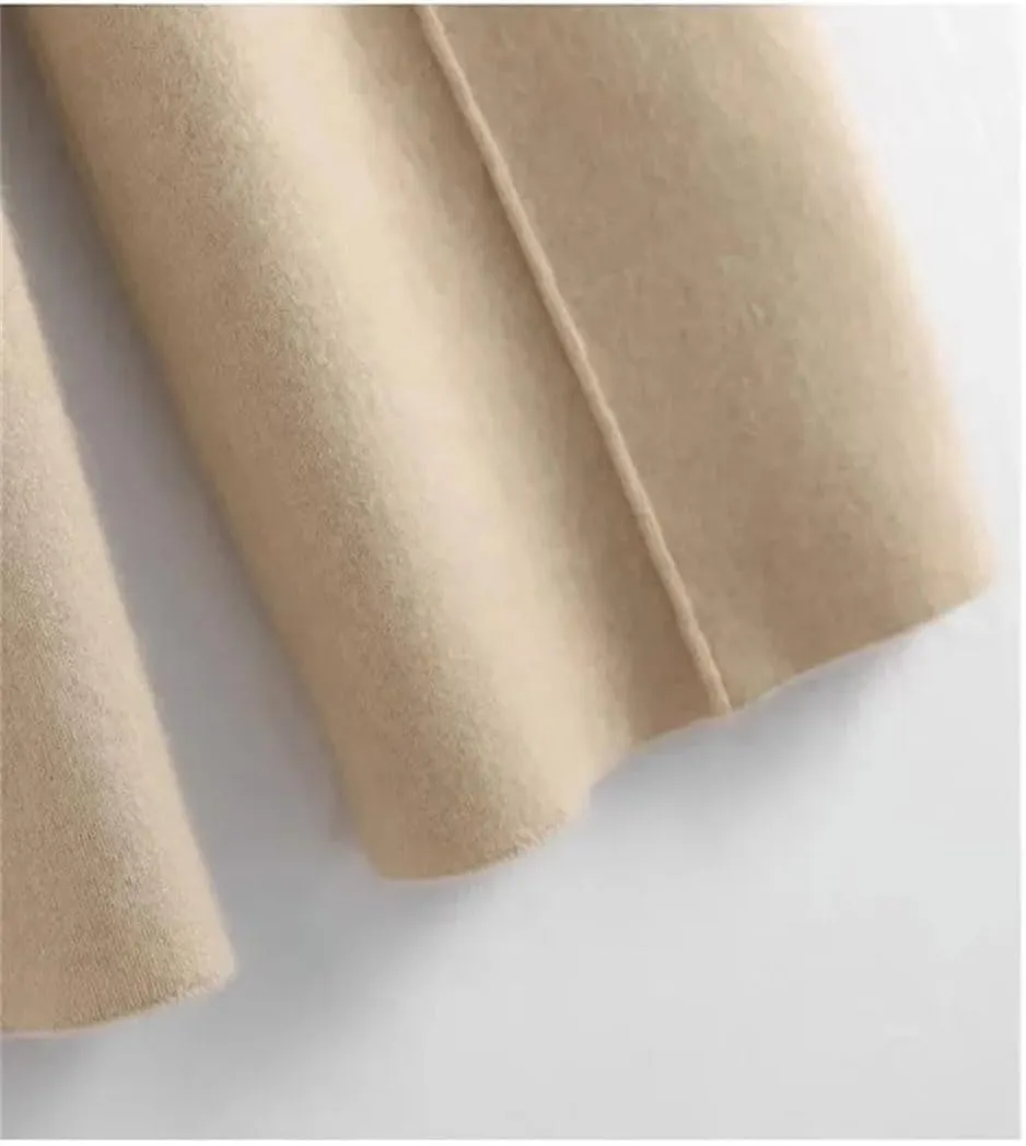 Women's High Waist Drapey Slimming Floor Length Straight Casual Trousers Knitted Wide Leg Pants
