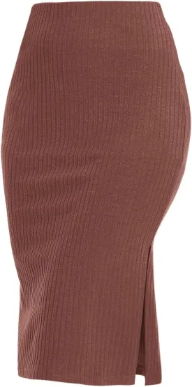 Women's Knee Length Knit Pencil Skirt Stretchy Side Slit Bodycon Midi Skirt