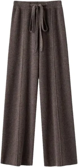 Women's Solid Wool Wide-Leg Pants High Waist Casual Loose Straight Pants Knit Mop Trousers