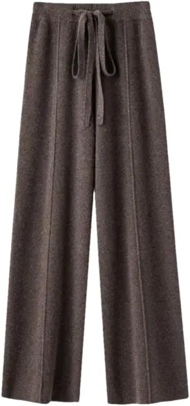 Women's Solid Wool Wide-Leg Pants High Waist Casual Loose Straight Pants Knit Mop Trousers