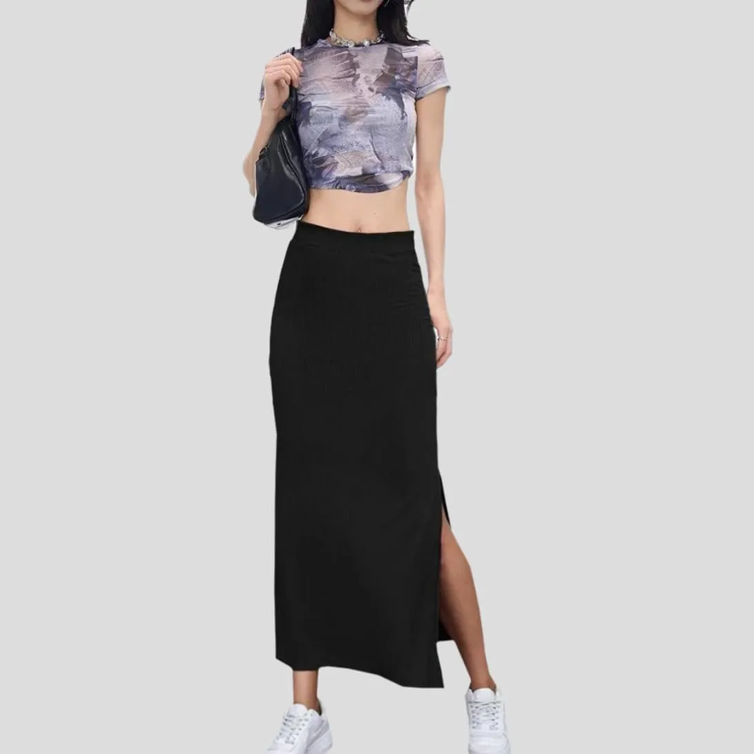 Women's Split Ribbed Knit Bodycon Maxi Skirt Stretchy Sexy High Waist Pencil Long Skirts Plus Size Fit Basic Skirt