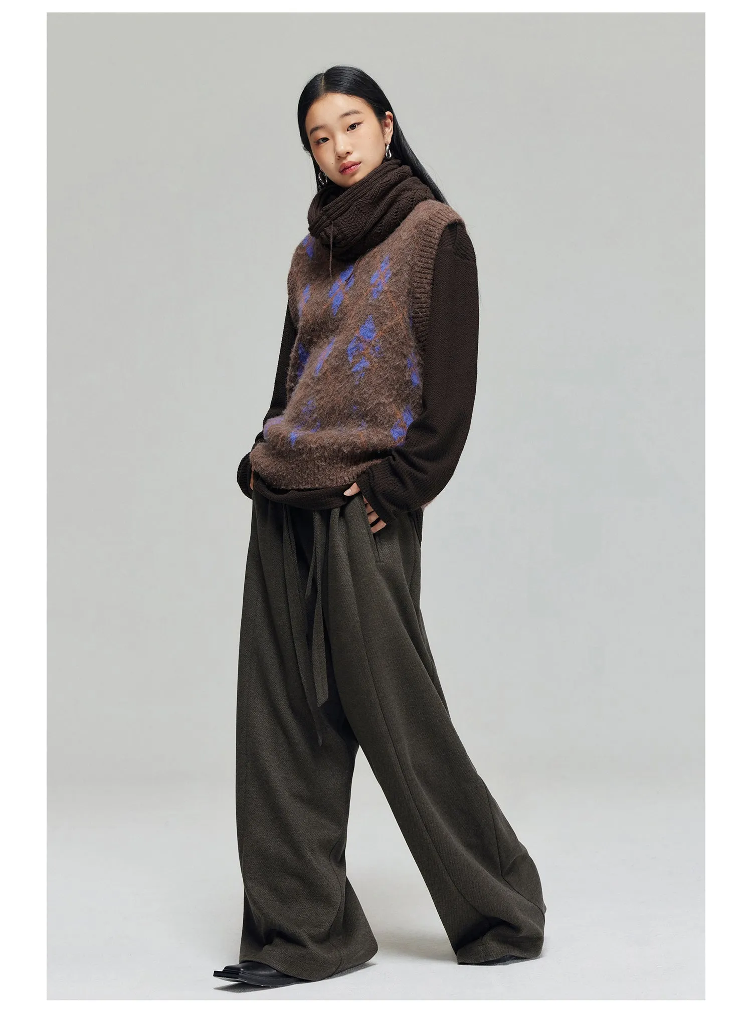 Wool blend thick wide pants