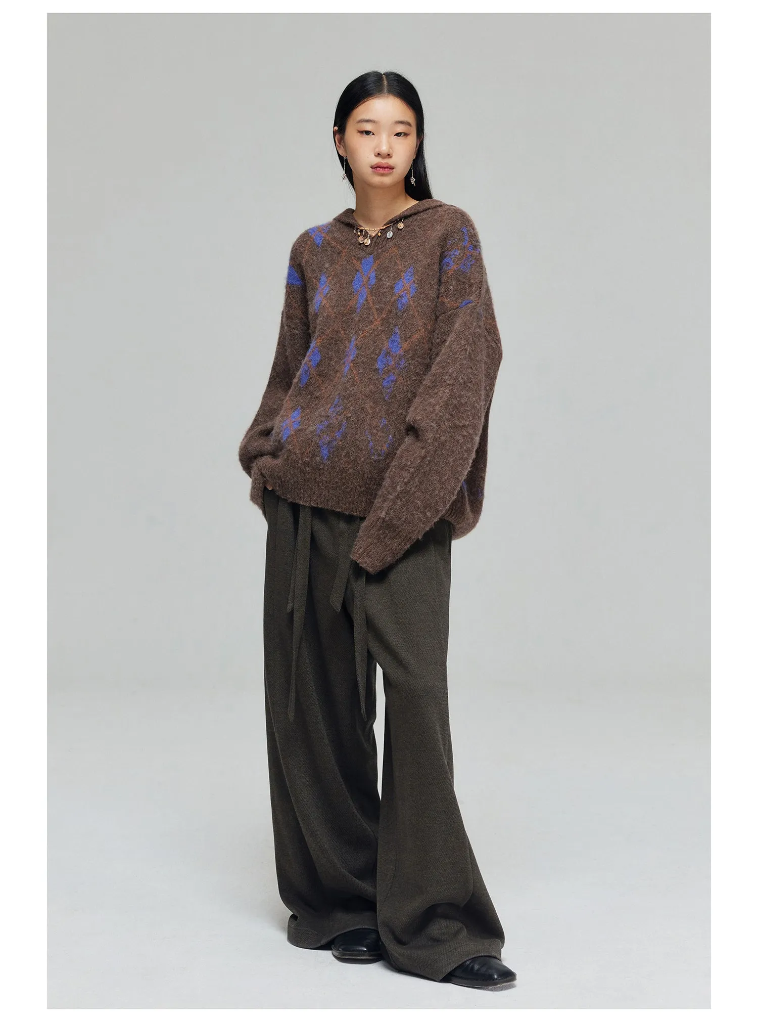Wool blend thick wide pants