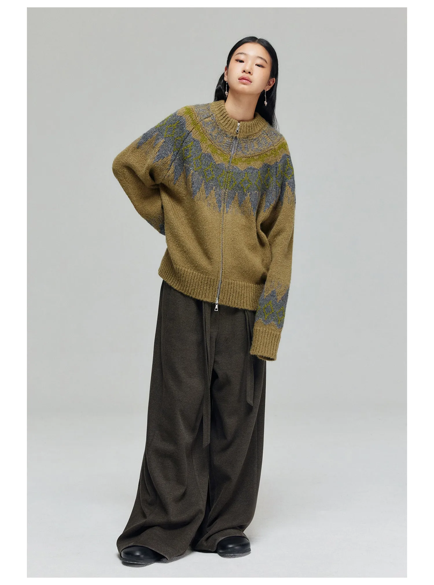 Wool blend thick wide pants
