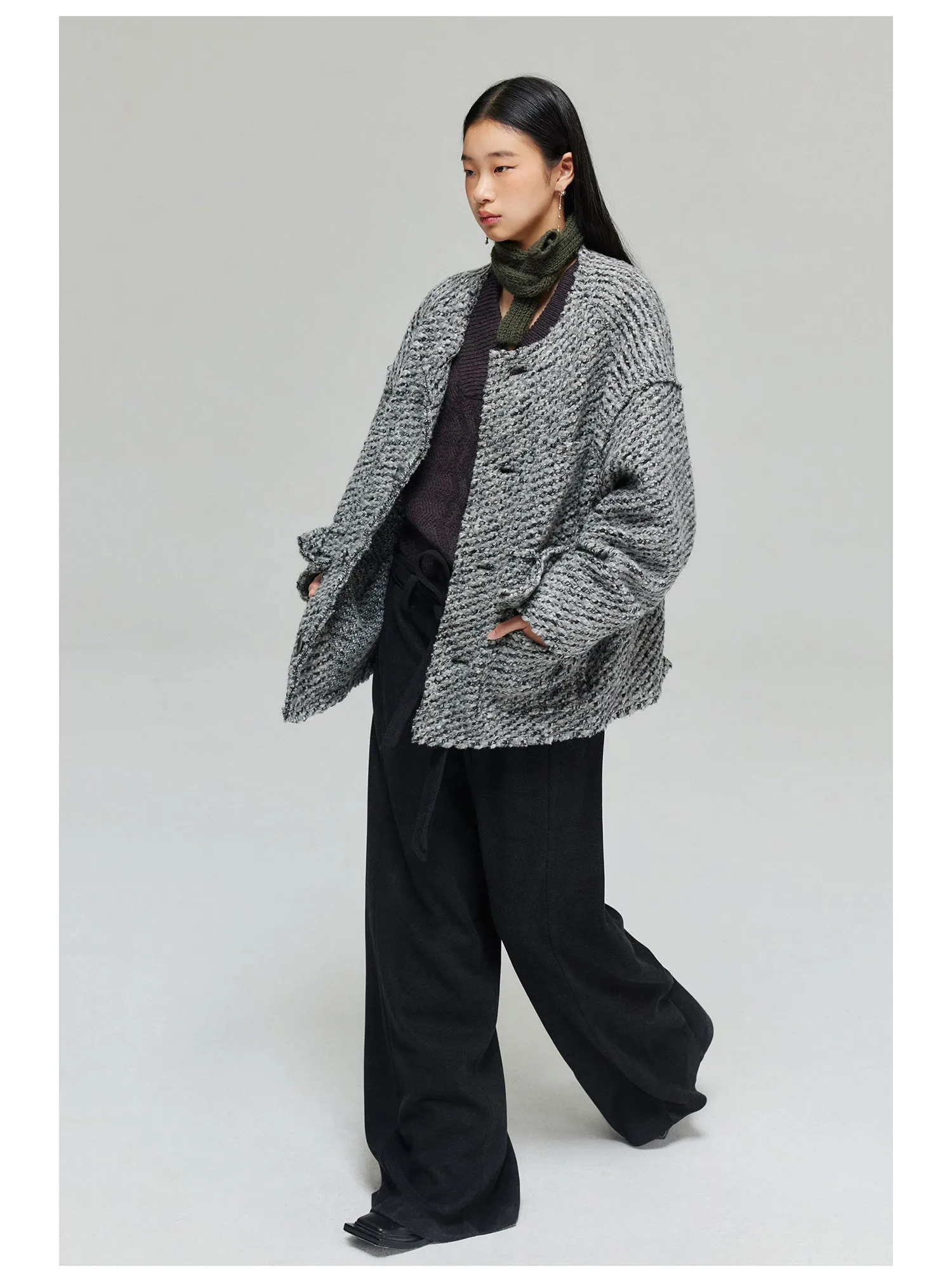 Wool blend thick wide pants