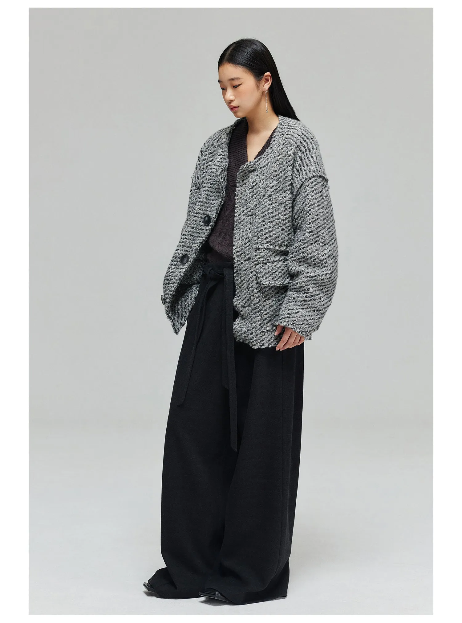Wool blend thick wide pants